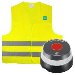 WE - V16-Notfall-Beacon-Set, geolokalisiert und verbunden mit dem DGT 3.0 + 100 % Polyester 12 mr/m2 Reflektorweste