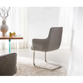 DeLife Polsterstuhl Heira-Flex, mit Armlehnen Freischwinger flach Edelstahl Bouclé Silbergrau Taschenf grau|silberfarben 63 cm x 94 cm x 64 cm