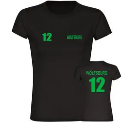 multifanshop Damen T-Shirt - Wolfsburg - Trikot Nummer 12 - Druck grün - Frauen