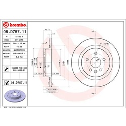 Bremsscheibe BREMBO 08D75711 hinten, voll, 1 Stück