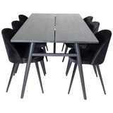 ebuy24 Sleek Essgruppe Esstisch Ausziehbarer Tisch Länge cm 195 / 280 schwarz und 6 Velvet Esszimmerstühle Velour schwarz.