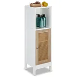 Relaxdays Badezimmerschrank, 3 Fächer, stehend, HBT: 96,5 x 30 x 30 cm, schmaler Badschrank mit Rattan-Tür,