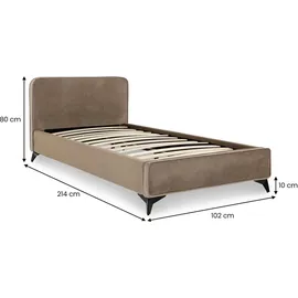 Idimex Polsterbett LAVORO Einzelbett 90x200, greige - Bett mit Lattenrost und Samtstoffbezug, Bettgestell mit gepolstertem Kopfteil, modernes Design, Robu... - Braun