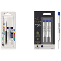Parker Jotter Originals Kugelschreiber Set | Klassisches Schwarz & Ballpoint Pen Refills | Medium Point | Blue QUINKflow Ink | 6 Count Value Pack