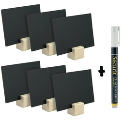 Securit® Teak-Etikettenhalter, inkl. Kreidemarker und A7-Etiketten - Holz - 6er Set