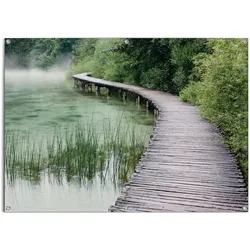 Poster REINDERS "Steg am Ufer", grün (farbe bild(er): grün), B:140cm H:100cm T:0,1cm, Leinwand, Bilder, leichtes und wasserfestes Gartenposter für den Außeneinsatz