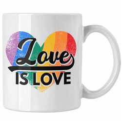 Trendation Tasse Trendation – LGBT Tasse Geschenk für Schwule Lesben Transgender Regenbogen Lustige Grafik Regenbogen Love Is Love weiß