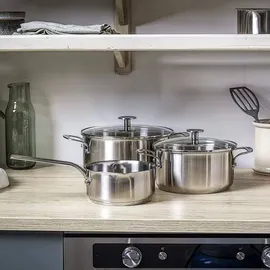 KitchenAid Stainless Steel 5-teiliges Kochgeschirr-Set, 3-lagige Antihaftbeschichtung, induktionsgeeignet, backofenfest, spülmaschinenfest, silber