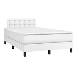 vidaXL Boxspringbett mit Matratze & LED Weiß 120x200 cm Kunstleder