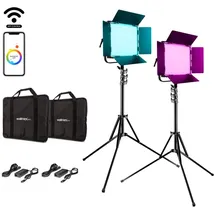 walimex pro LED Rainbow 100W RGBWW Set 2 (2x Rainbow 100W, 2x Lampenstativ GN-806), Hintergrundsystem