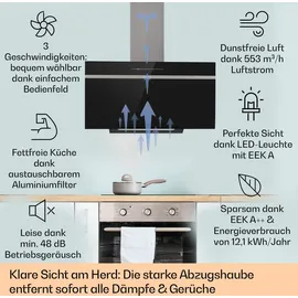 Klarstein Ava 90 cm Umluft/Abluft, Dunstabzugshaube Schwarz