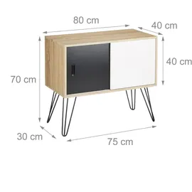 Relaxdays Sideboard Retro 70 x 80 x 40 cm Schwarz/Weiß