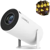 LQWELL HY300 PRO Mini Beamer + Solar Lichterkette Kombination, 4K 1080P Unterstützung, Android 11, kabellose Projektion, unterstützt Airplay Miracast, mit WiFi Bluetooth, tragbarer Projektor
