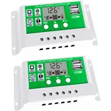 2pcs Solarladeregler, 30 A PWM Solarladeregler 12 V PV Einstellbarer LCD-Display-Regler für Life-po4 Lithium-Blei-Säure-Gel mit Zwei USB-Anschlüssen,Solar Konverter 30A Solar Ladegerät Controller