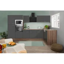 Respekta Winkelküche Oliver L-Form 340 x 172 cm E-Geräte grau sedenglanz/eiche york nachbildung