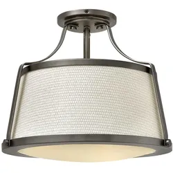 Charlotte 3-flammige Deckenleuchte, Antik-Nickel, Leinenschirm - HK-CHARLOTTE-SF-AN