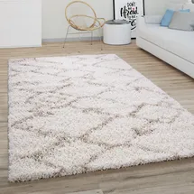 Paco Home Hochflor Teppich Wohnzimmer Schlafzimmer Boho Skandinavisch Shaggy Modern Rautenmuster, Grösse:80 cm Rund,