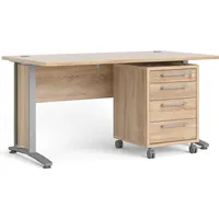VCM Prisme Schreibtisch mit Rollcontainer Eiche Dekor