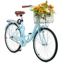 VEVOR Cruiser Beach Fahrrad mit Korb 66cm Reifen 1 Gang Hellblau Radfahren