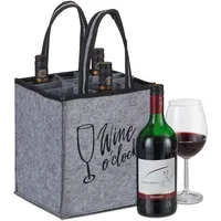Relaxdays Flaschentasche, 9 Flaschen, Flaschenträger mit Spruch, HBT 45 x 24 x 24 cm, Filztasche Wein, Bier & Sekt, grau