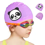 FUNOWN Badekappe für Kinder, Badekappen Unisex Badekappe Wasserdicht, Badekappe Badekappen für langes und kurzes Haar Badekappe für Jungen und Mädchen Kinder (Violett)