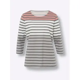 Classic Basics 3/4-Arm-Shirt CLASSIC BASICS "3/4-Arm-Shirt", Damen, Gr. 52, rot (rosenholz, grau, geringelt), 100% Baumwolle, gemustert, gestreift, mehrfarbig, Rundhals, Shirts 3/4-Arm-Shirt
