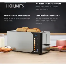 Balter Toaster 4 Scheiben, Langschlitz, Edelstahl, Brötchenaufsatz, LCD Display, Auftaufunktion, Brotzentrierung, Krümelschublade TS-44 Silber