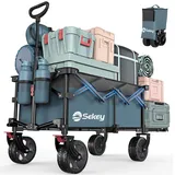 Sekey Bollerwagen Faltbar mit Erweiterbarer Heckklappe 135L & 200L, Faltbarer Bollerwagen Klappbar Angelwagen Zusammenfaltbar aus Vier Richtungen bis 150KG, Flexi 4019, Blau mit Grau