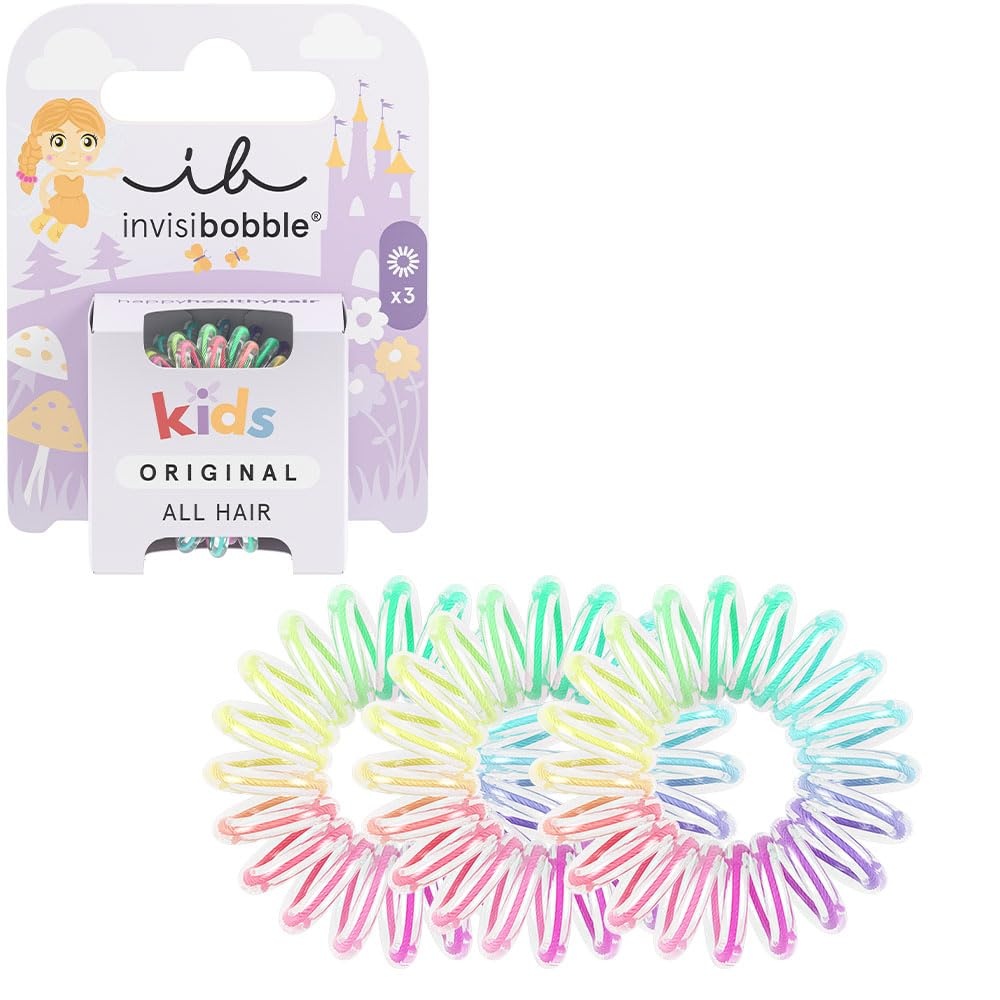 invisibobble Kids Magic Rainbow, Kinder Haargummi Spiral Zopfgummi, Ohne Ziepen, Wasserabweisend, Perfekt für Kinder, Bunte Regenbogenfarben, 3 Stück