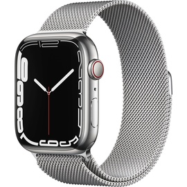 Apple Watch Series 7 GPS + Cellular 45 mm Edelstahlgehäuse silber, Milanaise Armband silber