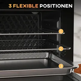 Homcom Minibackofen 20L, Pizza-Ofen mit Umluft Heißluftofen mit Backblech, Grillrost, 90-230°C, 1400 W Elektrischer Mini Ofen mit 1 Std. Timer, Frittierkorb, 60 Min.