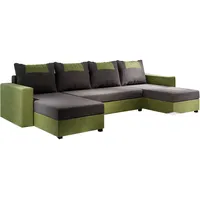 Grekpol- Ecksofa Wohnlandschaft Eckcouch Big Sofa Couch mit Schlaffunktion und Bettkasten U-Sofa- Rock U BIS (Dunkelgrau+Grün (Sawana 05+Sawana 35))