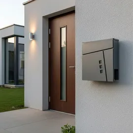 Relaxdays Briefkasten mit Zeitungsfach, HBT: 37,5 x 37 x 10,5 cm, DIN C4, wetterfest, 4 Schlüssel, Postkasten, anthrazit