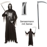 Scherzwelt Kostüm Herren Kostüm Sensenmann mit Kette + Maske mit Sense grau|schwarz S