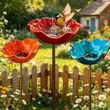 JACKANNA Futterstation Vögel 3 Stück Vogeltränke Winterfest,Insektentränke Blumes Für Den Garten,Vogeltränke Metall Gartenstecker,Bienentränke Gartens Für Bienens,Futterschale, Für Rasen
