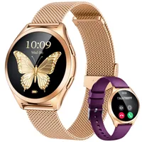 Gold Smartwatch Damen Armbanduhr Rund: Smart Watch Damen Metallarmband mit Telefonfunktion Schrittzähler Schlafmonitor Herzfrequenz Blutdruck Wasserdicht 1,27" Klein Duenn Touchscreen Sport Fitnessuhr
