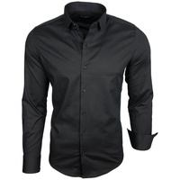 Baxboy Langarmhemd Baxboy Herren Kontrast Hemden Business Freizeit modernes Hemd schwarz 4XL