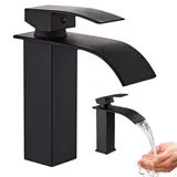 WIYETY Wasserhahn Bad Schwarz: Wasserfall Wasserhahn, Waschbecken Armaturen, Armatur Badezimmer Mischer FüR HeißEs Und Kaltes Wasser, Waschtischarmatur, Mischbatterie, Einhandmischer Armatur