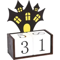 Halloween Holz Countdown-Kalender Halloween Advent Kalender Handgemachte Kürbis Geister Schloss Tisch Dekoration - Schwarz