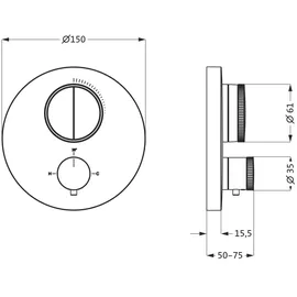 Herzbach Design iX Unterputz-Thermostat für 2 Verbraucher Edelstahl gebürstet 17.803050.1.09