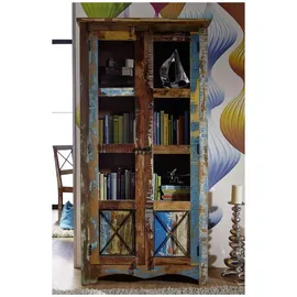 Massivmoebel24 Vitrine Altholz 90 x 40 x 180 cm Mehrfarbig