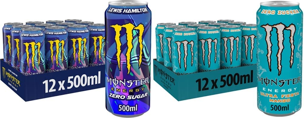 Monster Energy Lewis Hamilton Zero & Ultra Fiesta - koffeinhaltiger Energy Drink mit leichtem Mango-Geschmack - ohne Zucker und ohne Kalorien - in praktischen Einweg Dosen