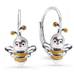 Goldene Hufeisen Paar Ohrhänger Mädchen Kinder Biene Brisur Ohrringe aus 925 Sterling Silber (Hängeohrringe, inkl. Etui), Kinderschmuck silberfarben