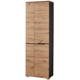 VOLEO Garderobenschrank, Graphit, Eiche Artisan, 5 Fächer, 65x198x38 cm, Beimöbel erhältlich, griffloses Öffnen, Garderobe, Garderobenschränke, Garderobenschränke