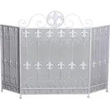 Kaminschirm Shabby CHIC Maison ca. 86 × 116 cm Weiß Funkenschutz Gitter Vintage Eisen Kamin Funkengitter dreiflügelig Landhausstil Dekoration Altweiß Kaminabdeckung Antik Look Kaminschutzgitter Retro