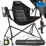 Kesser KESSER® Campingstuhl faltbar Schaukelstuhl bis 160 kg Angelstuhl Faltstuhl Klappstuhl Gepolstert Campinglicht und Getränkehalter + Tasche mit hoher Rückenlehne Strandstuhl mit Wippfunktion