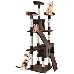 Juskys Kratzbaum Amy Braun – Katzenbaum mit Höhlen, Liegeflächen, Leitern & Sisal-Stämmen