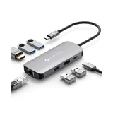 NOVOO USB-C-Hub, 7 in 1, Adapter USB C auf HDMI, 4 K, USB-C-Hub mit Ethernet, 4 x USB, 100 W PD Ladeanschluss, Mulitport Dock USB C Adapter kompatibel mit MacBook Pro MacBook Air