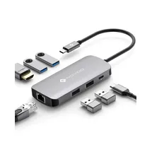NOVOO USB-C-Hub, 7 in 1, Adapter USB C auf HDMI, 4 K, USB-C-Hub mit Ethernet, 4 x USB, 100 W PD Ladeanschluss, Mulitport Dock USB C Adapter kompatibel mit MacBook Pro MacBook Air