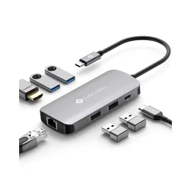 NOVOO USB-C-Hub, 7 in 1, Adapter USB C auf HDMI, 4 K, USB-C-Hub mit Ethernet, 4 x USB, 100 W PD Ladeanschluss, Mulitport Dock USB C Adapter kompatibel mit MacBook Pro MacBook Air